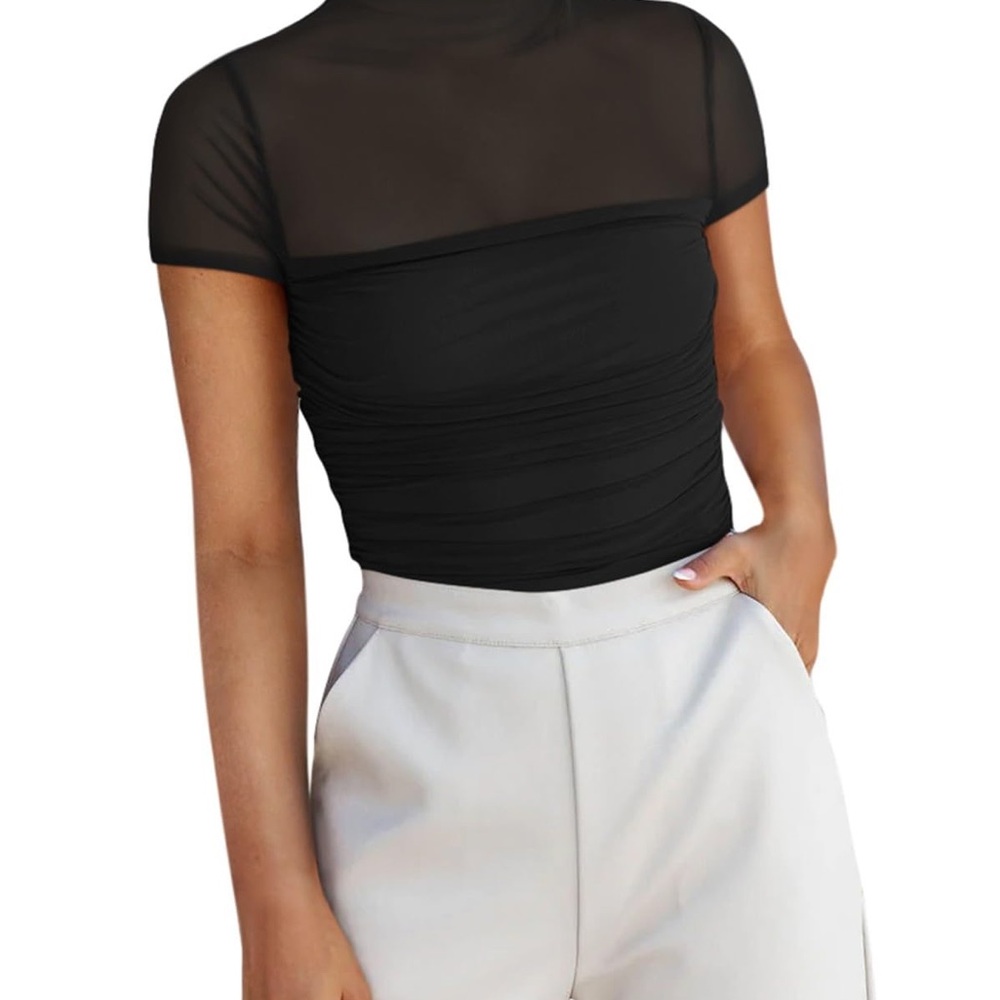 NWT‎ REORIA Women’s Sheer Mesh Ruched Bodysuit – Small